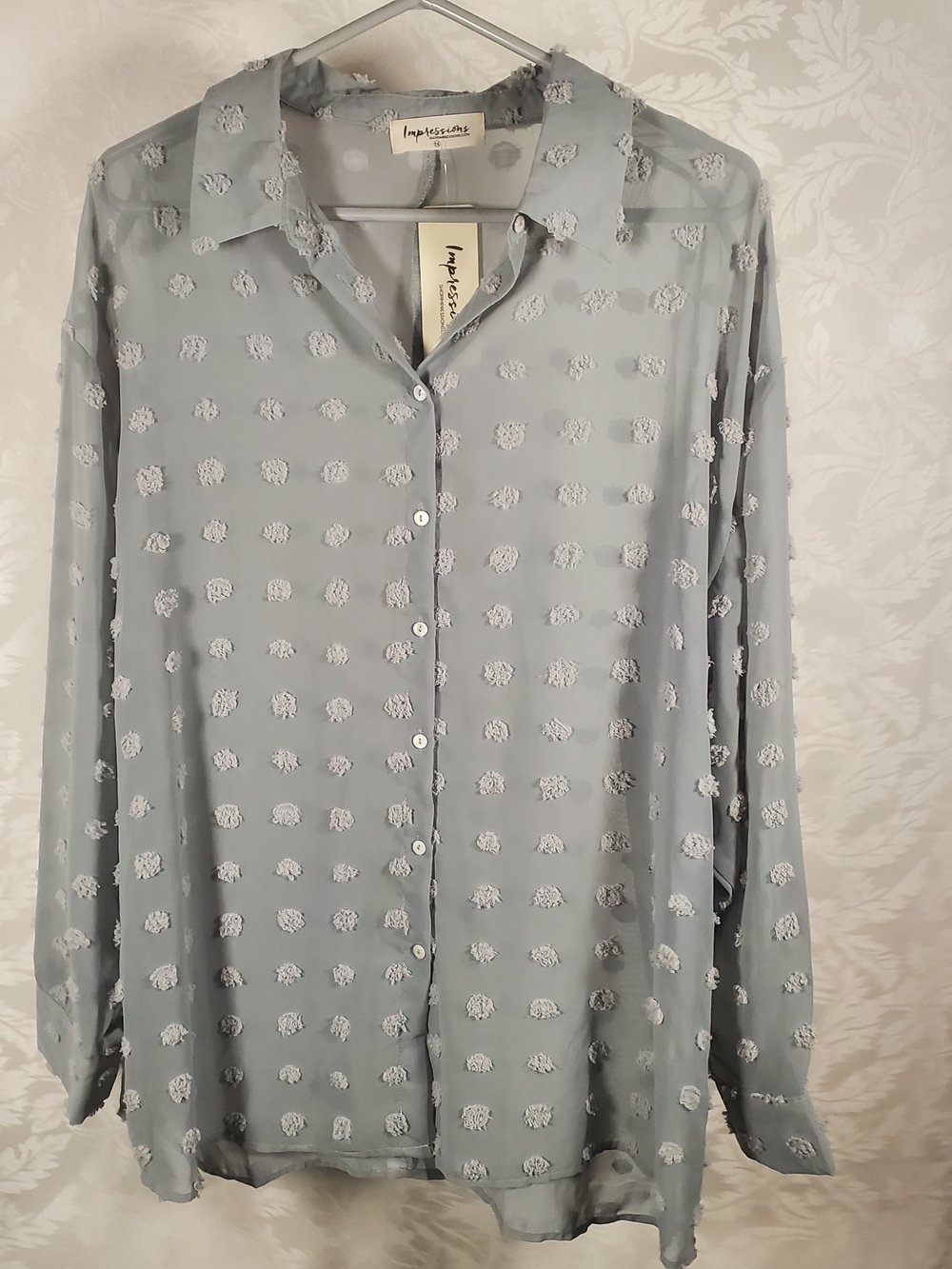 Impressions Light Blue Swiss Dot Button-Down Shirt - Picture 3 of 8